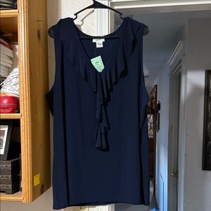 Chic Navy Sleeveless Blouse with Ruffle Detail